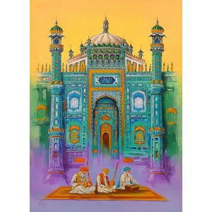 S. A. Noory, Shrine of Sachal Sarmast - Khairpur, 24 x 36 Inch, Acrylic on Canvas, Cityscape Painting, AC-SAN-119